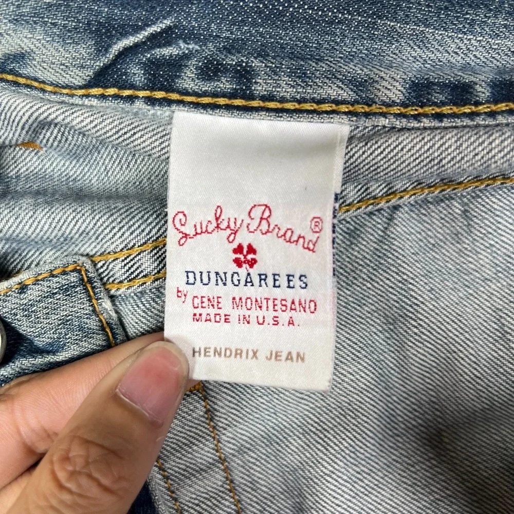 Vintage 90s Lucky Brand Hendrix Jeans Men's Blue Denim Distressed USA Made 34X33